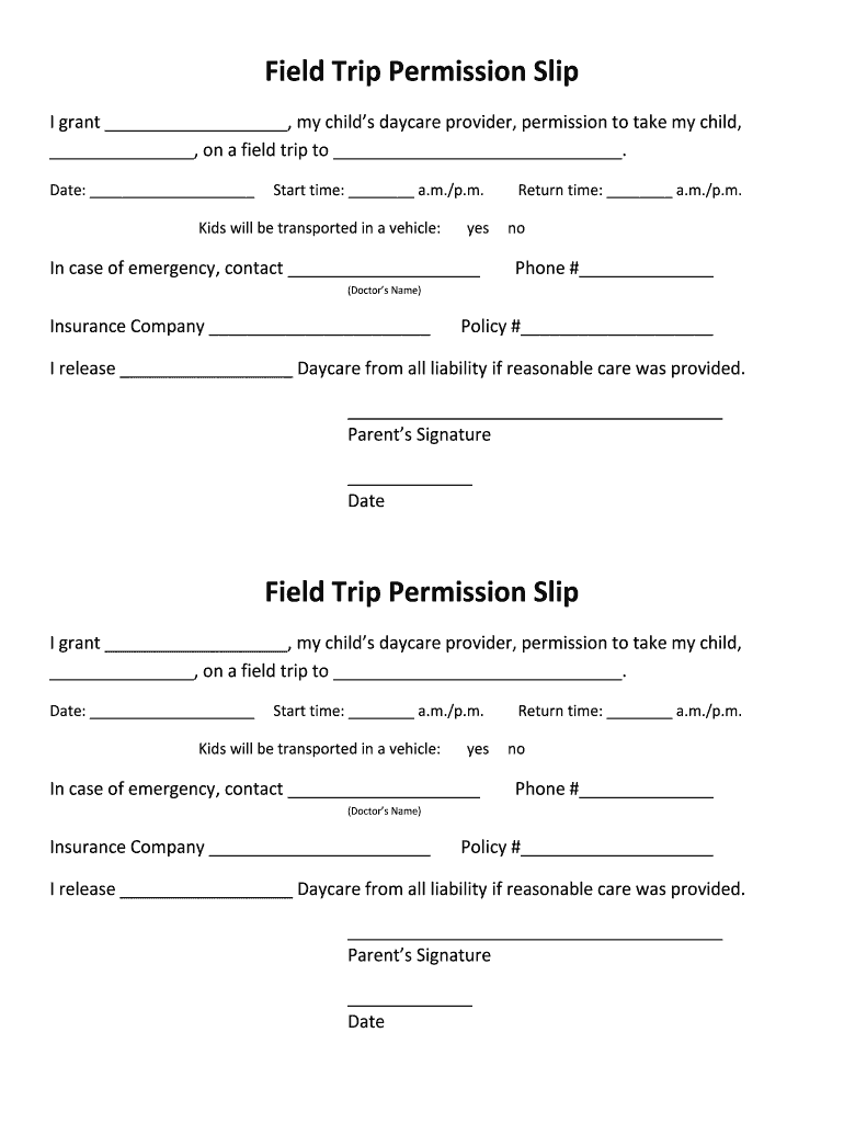 printable field trip permission slip template