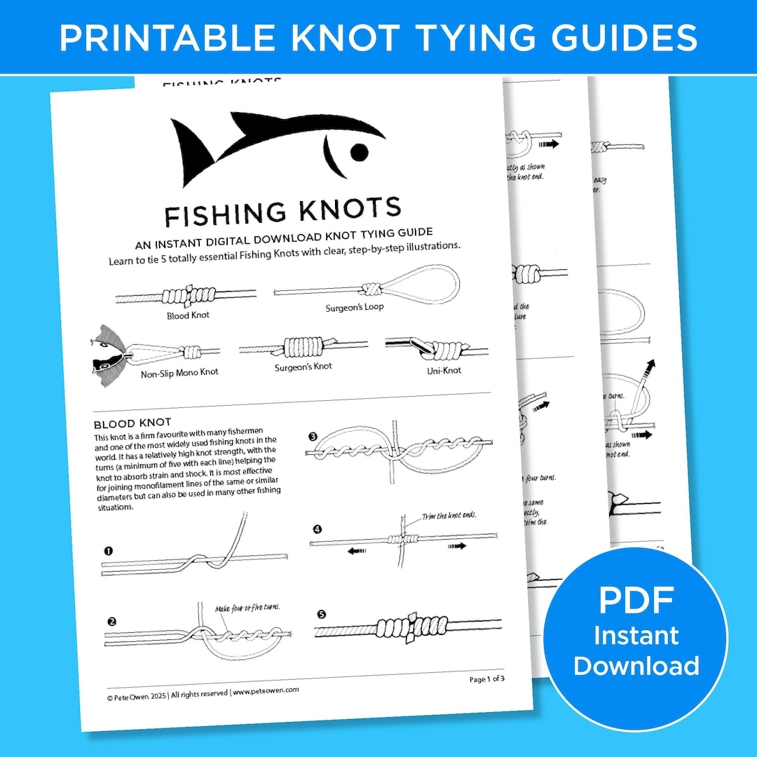 Fishing Knots Printable Knot Tying Guide Instant Download A4 And 8 5 X 11 Ins Step by step Illustrations Etsy Australia