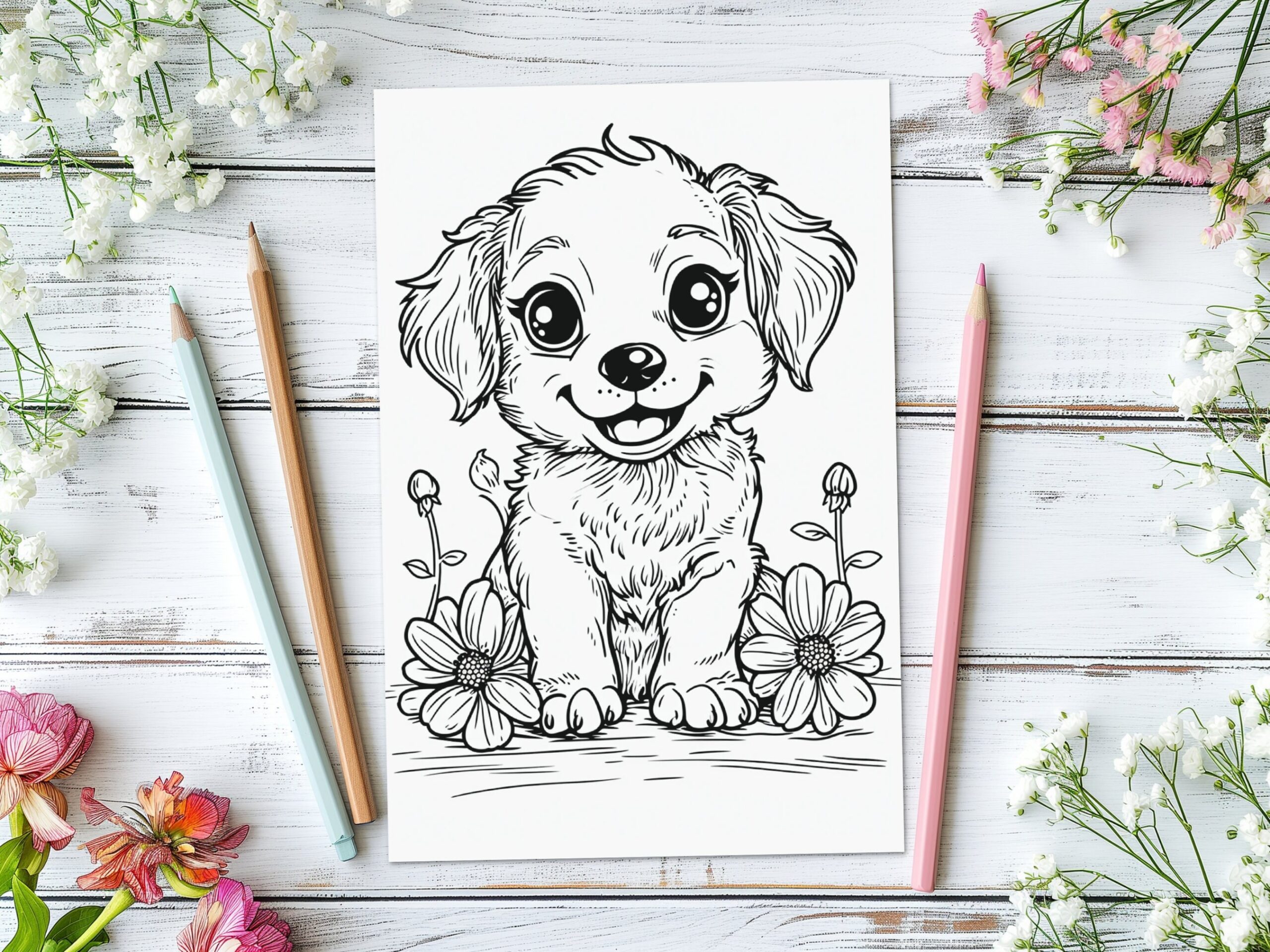 Five Cute Puppy Dog Coloring Pages sheets Instant Download Printable Kids Coloring Book 5 Different Breeds Golden Retriever Husky Etc Etsy