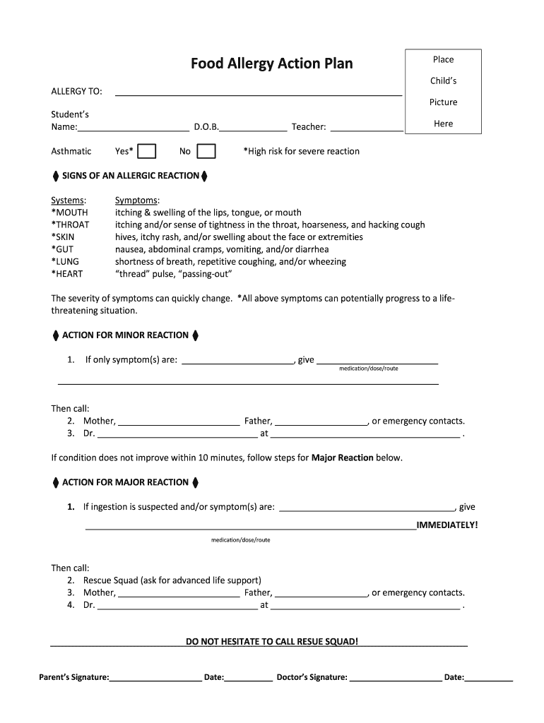 Food Allergy Form Template Word Fill Out Sign Online DocHub
