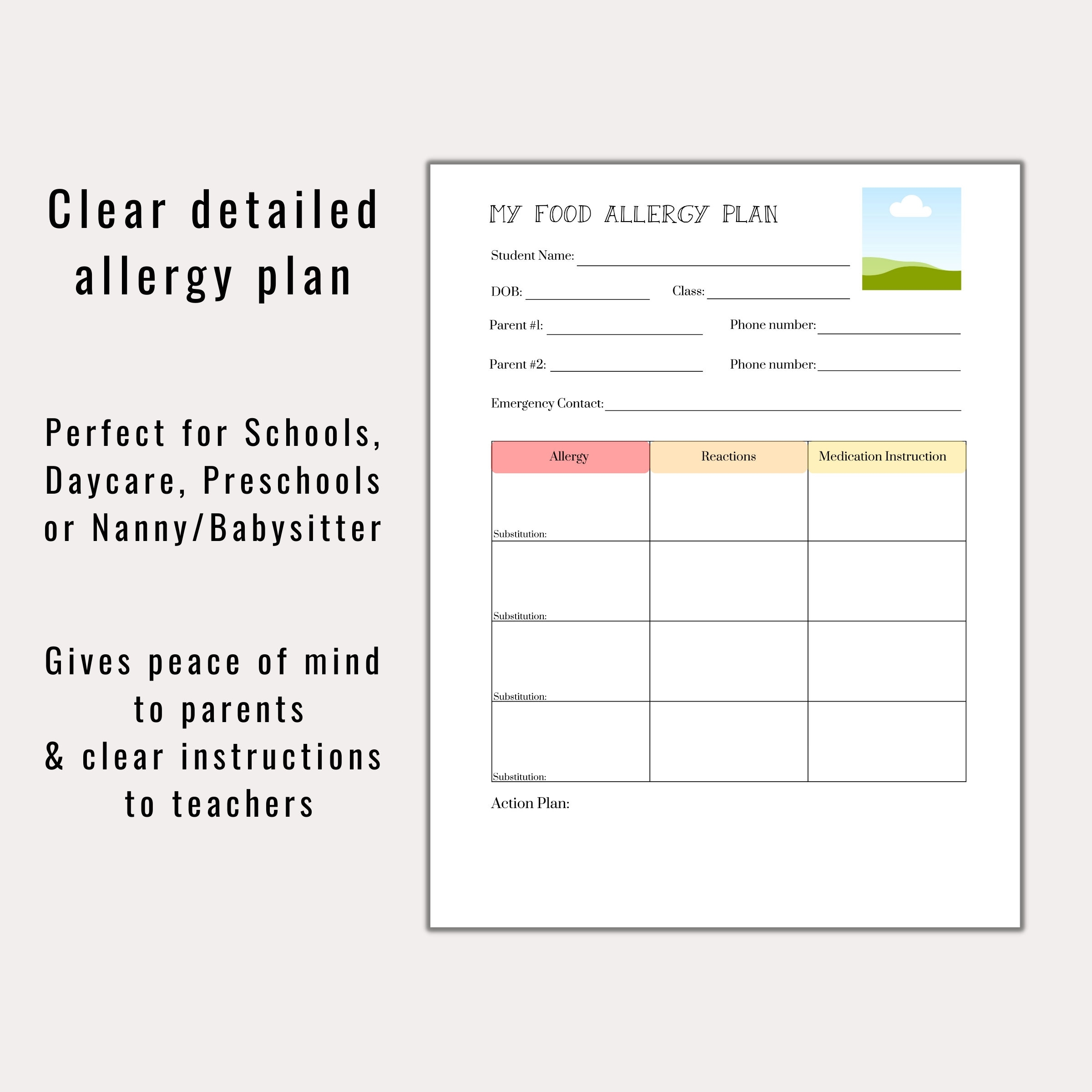 printable allergy form template