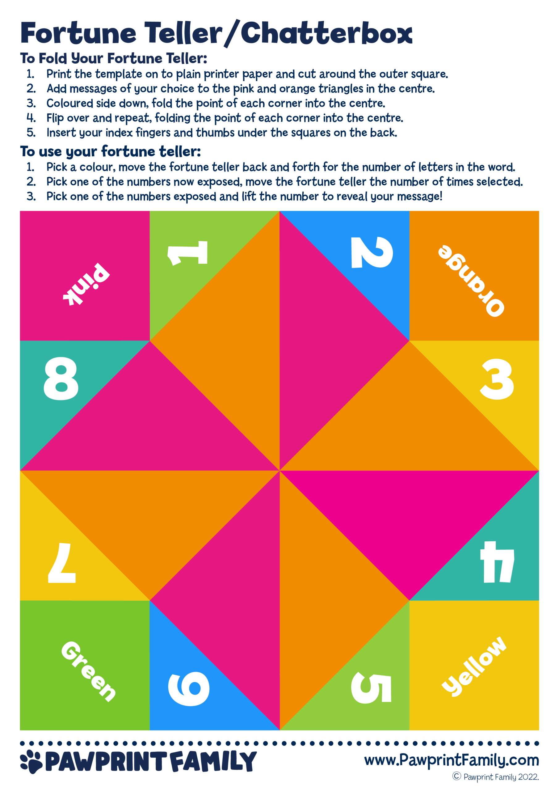 Fortune Teller Template Pawprint Family