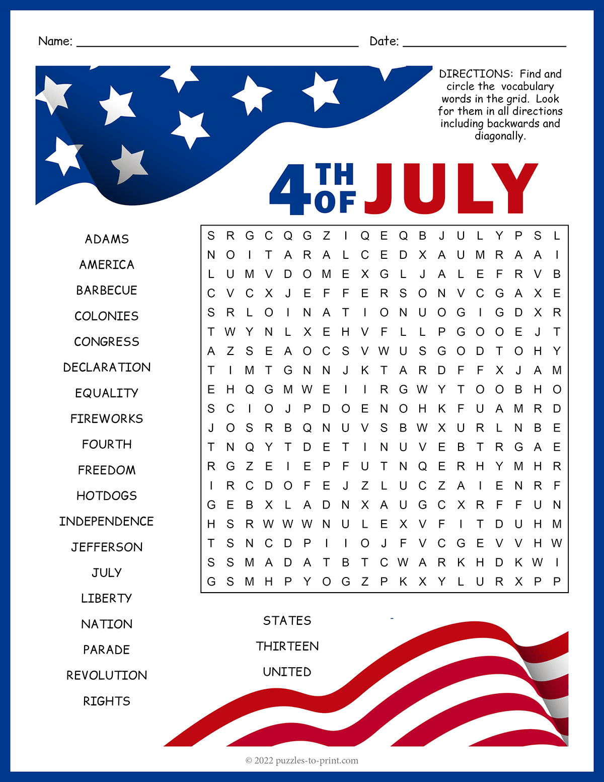 4th july word search