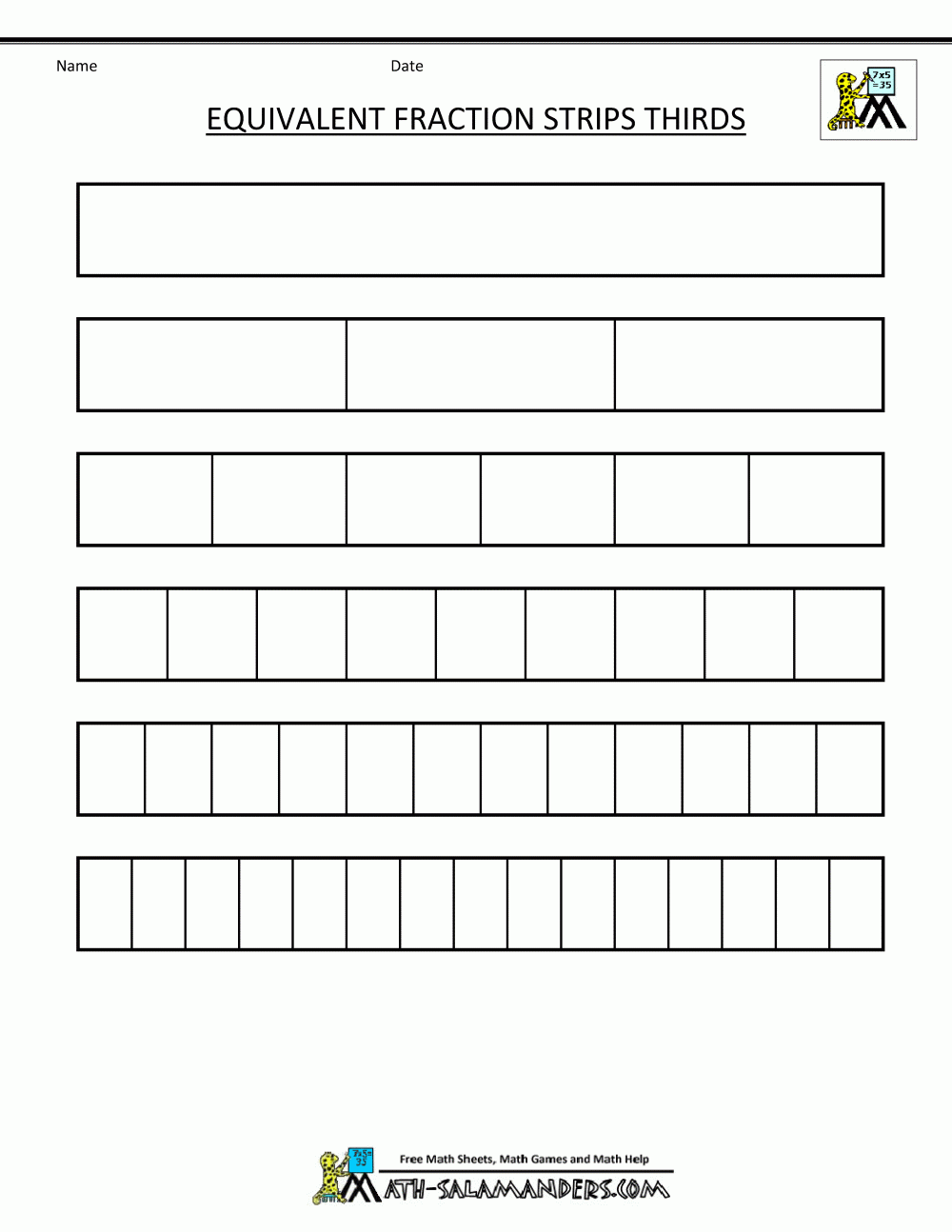 blank fraction strips printable pdf