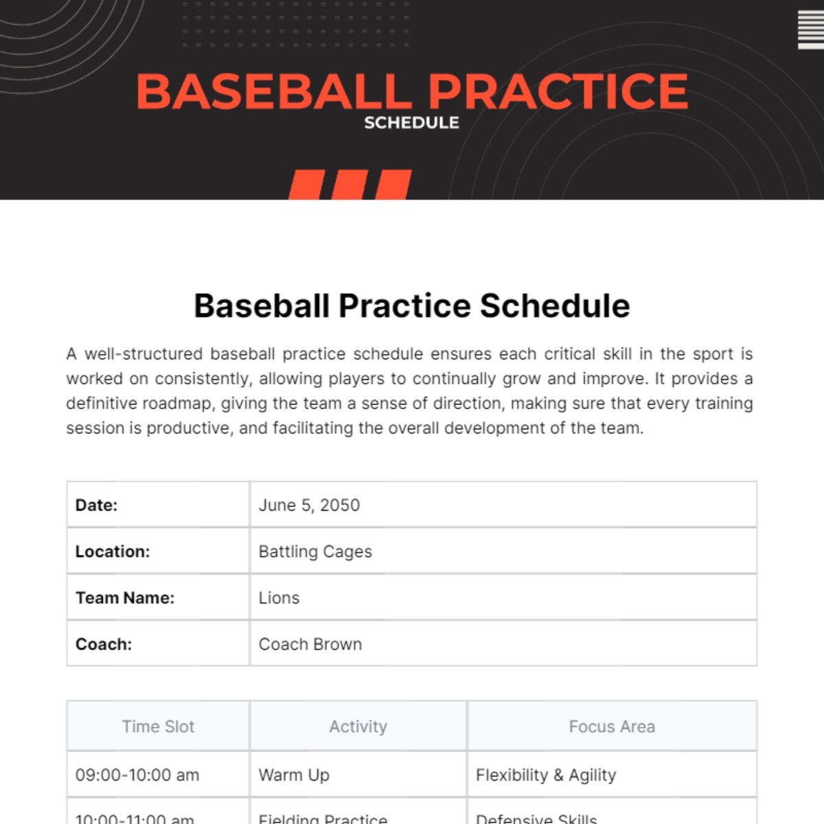 Free Baseball Practice Schedule Template To Edit Online