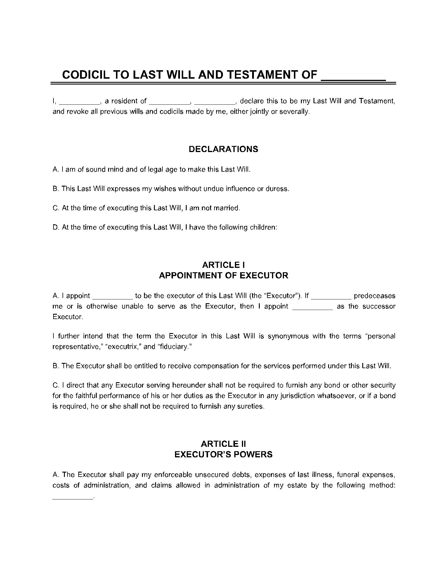 free printable codicil to will pdf