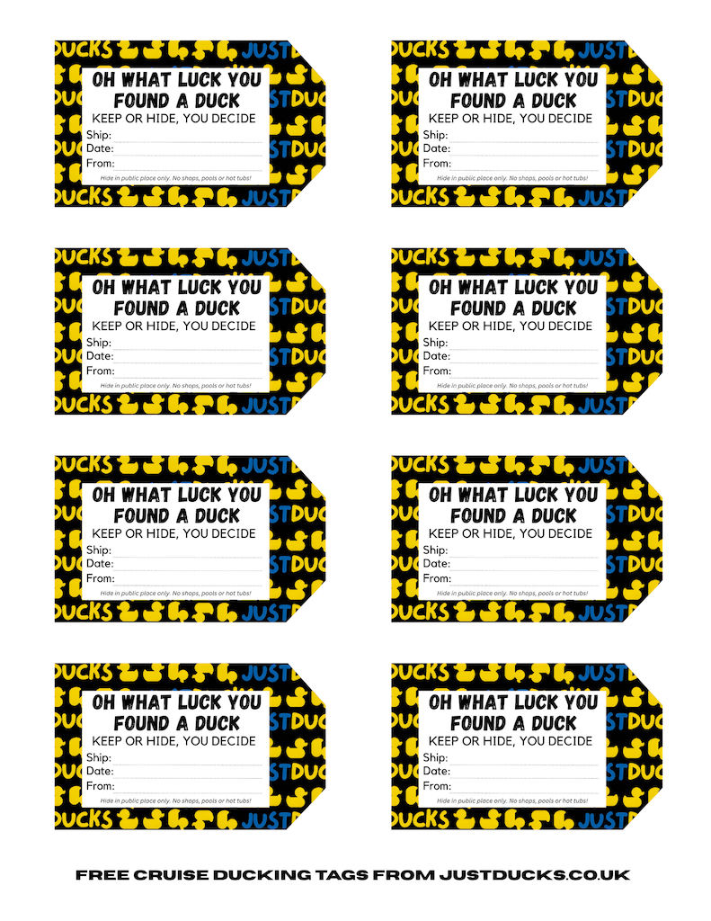 Free Cruise Ship Rubber Duck Tags Download Printable PDF