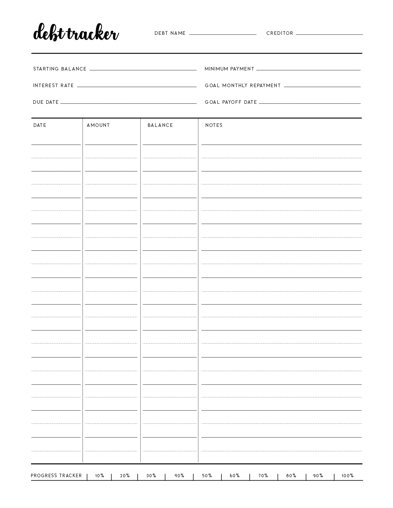 debt tracker printable pdf