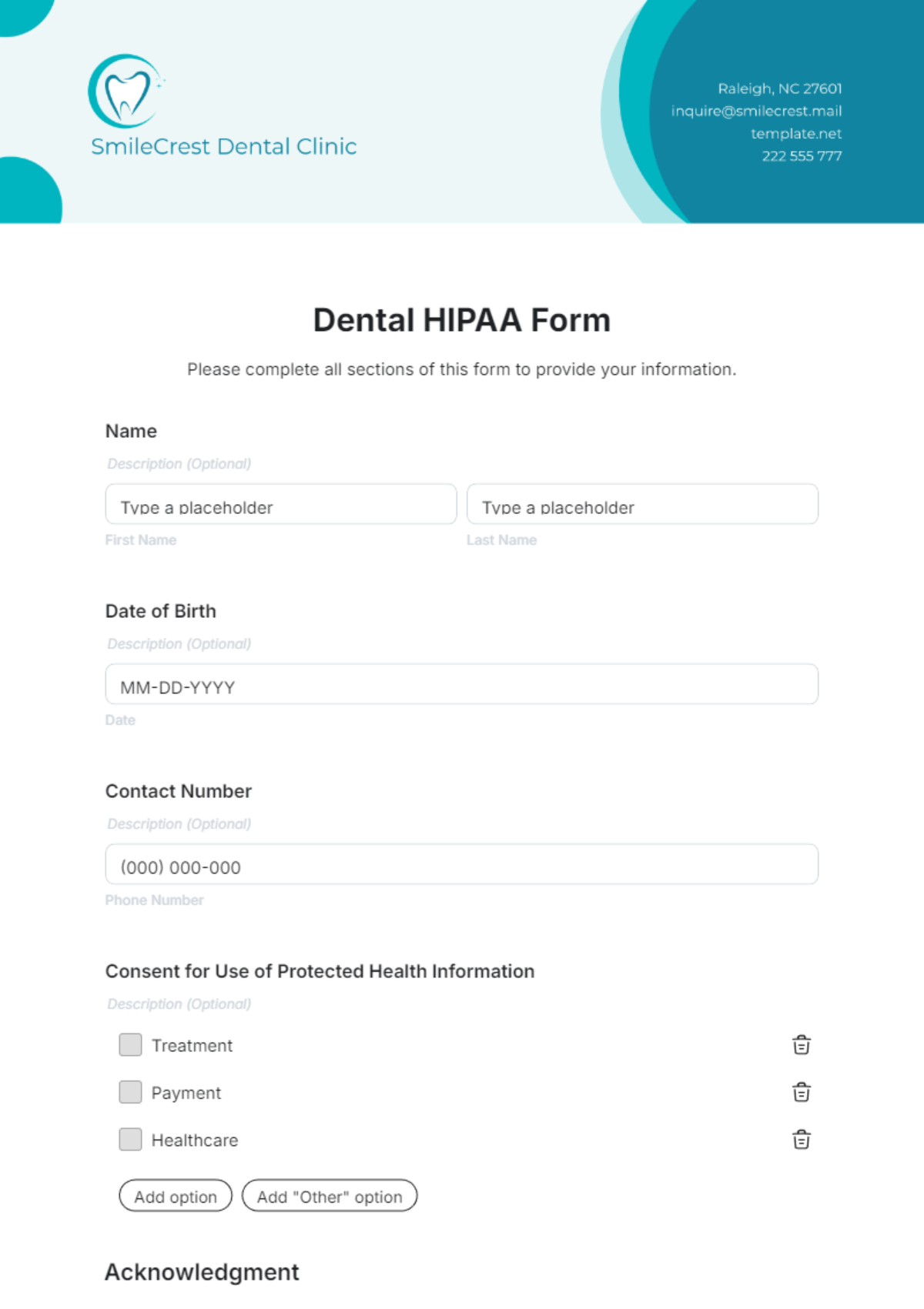 Free Dental HIPAA Form Template To Edit Online