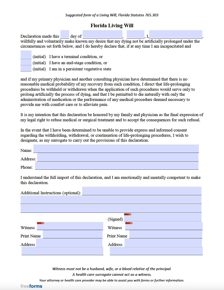 free printable living will form pdf