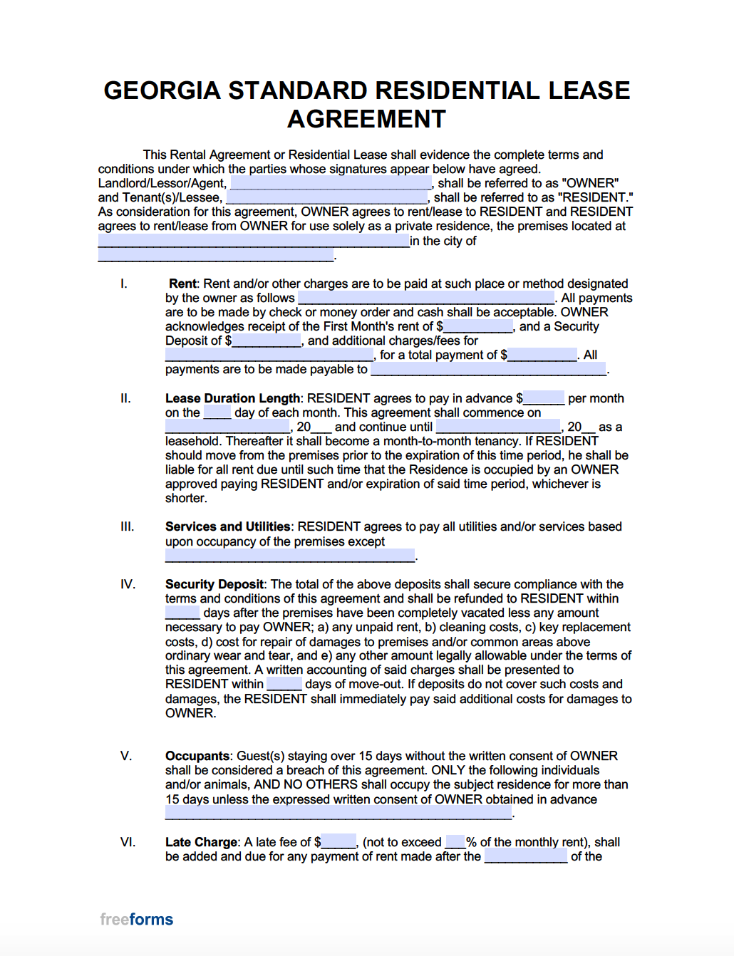 Free Georgia Rental Lease Agreement 7 PDF Word