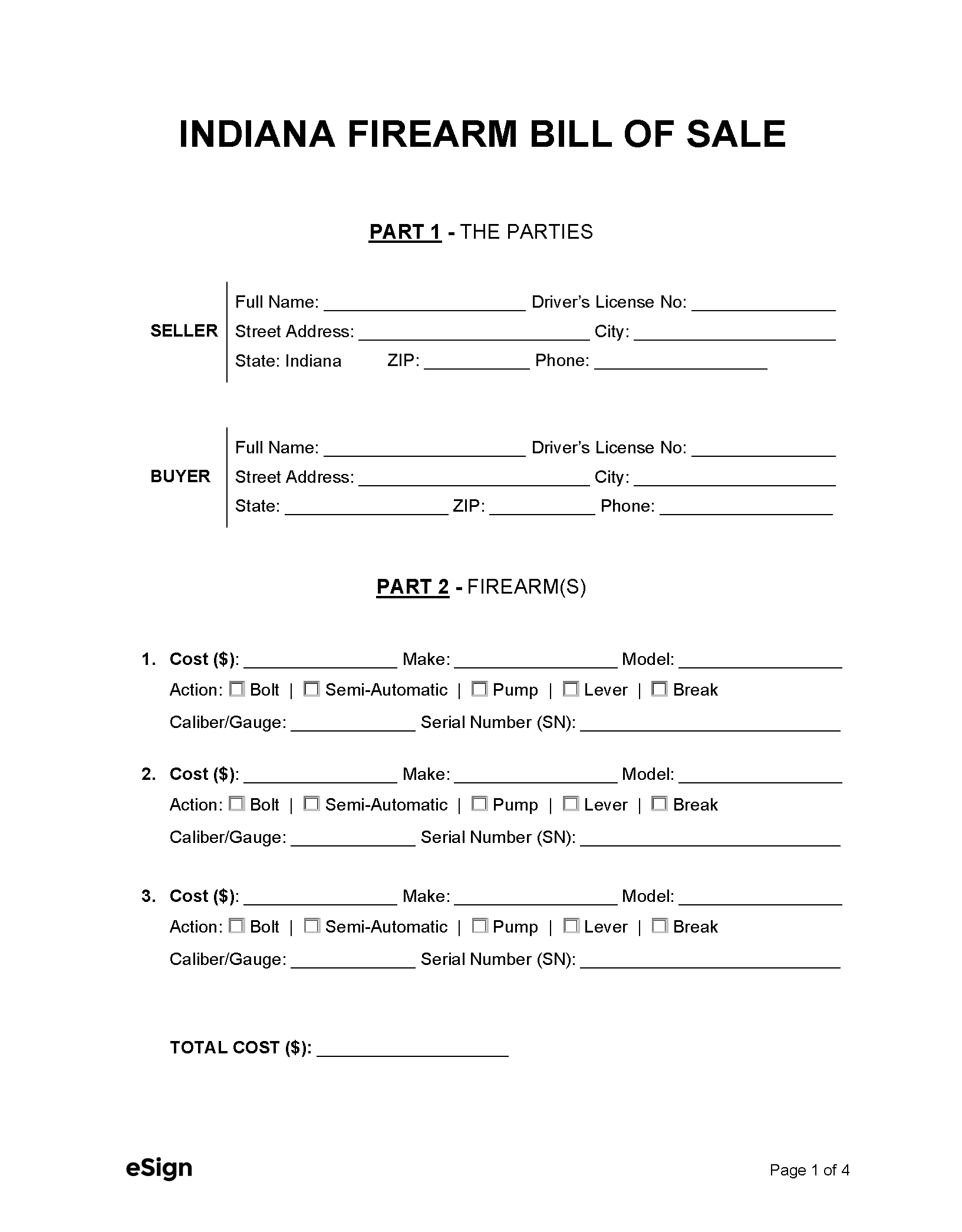 printable firearm bill of sale pdf