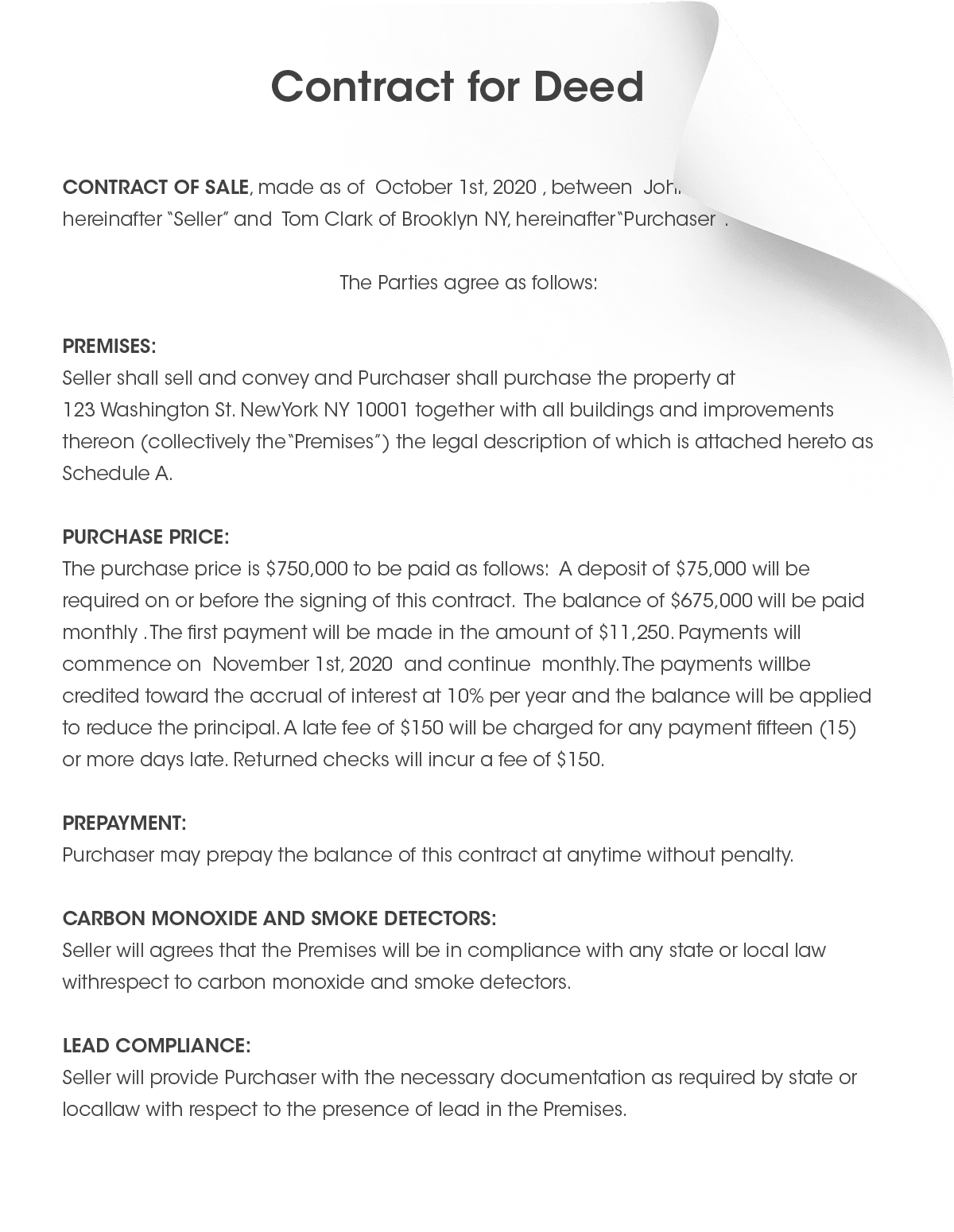 Free Online Contract For Deed Template Generator FormPros