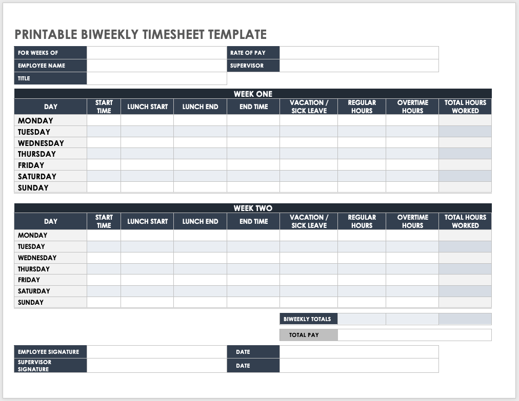 Free PDF Timesheet And Time Card Templates Smartsheet