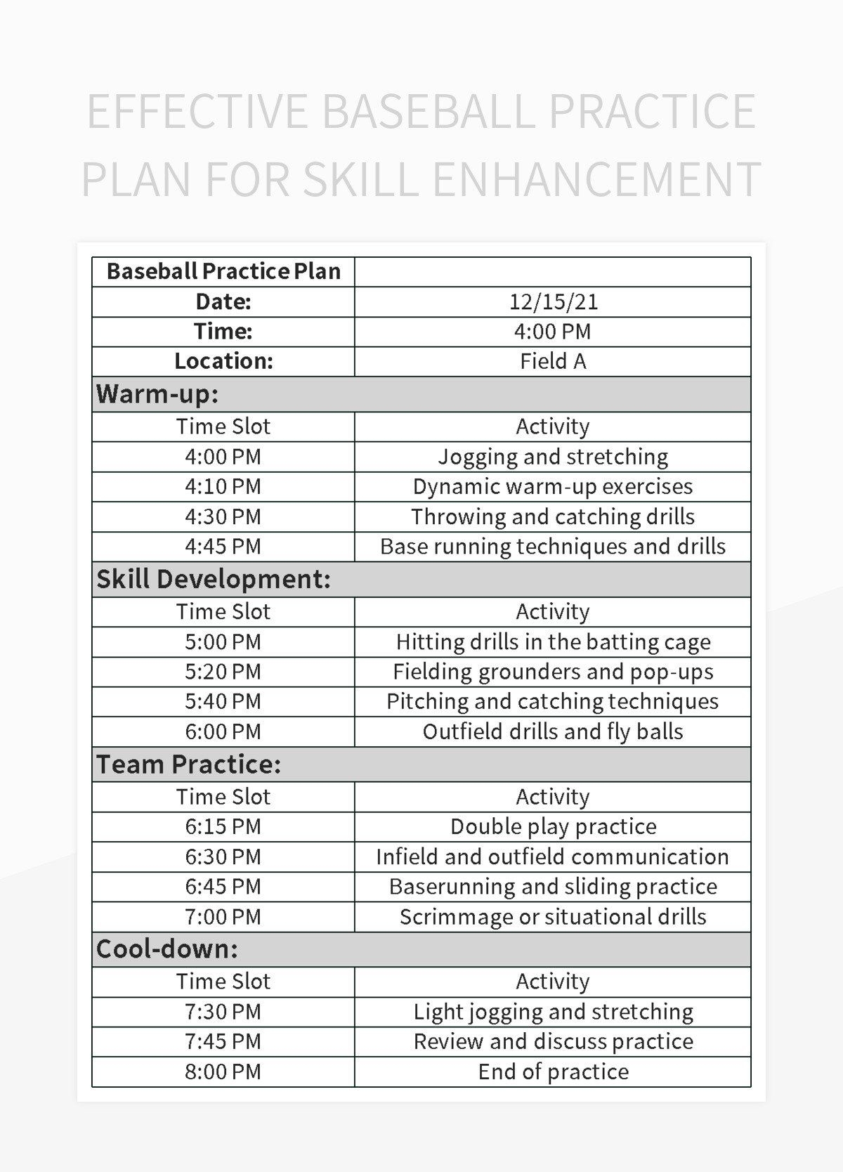 Free Printable Baseball Practice Plans S Templates For Google Sheets And Microsoft Excel Slidesdocs