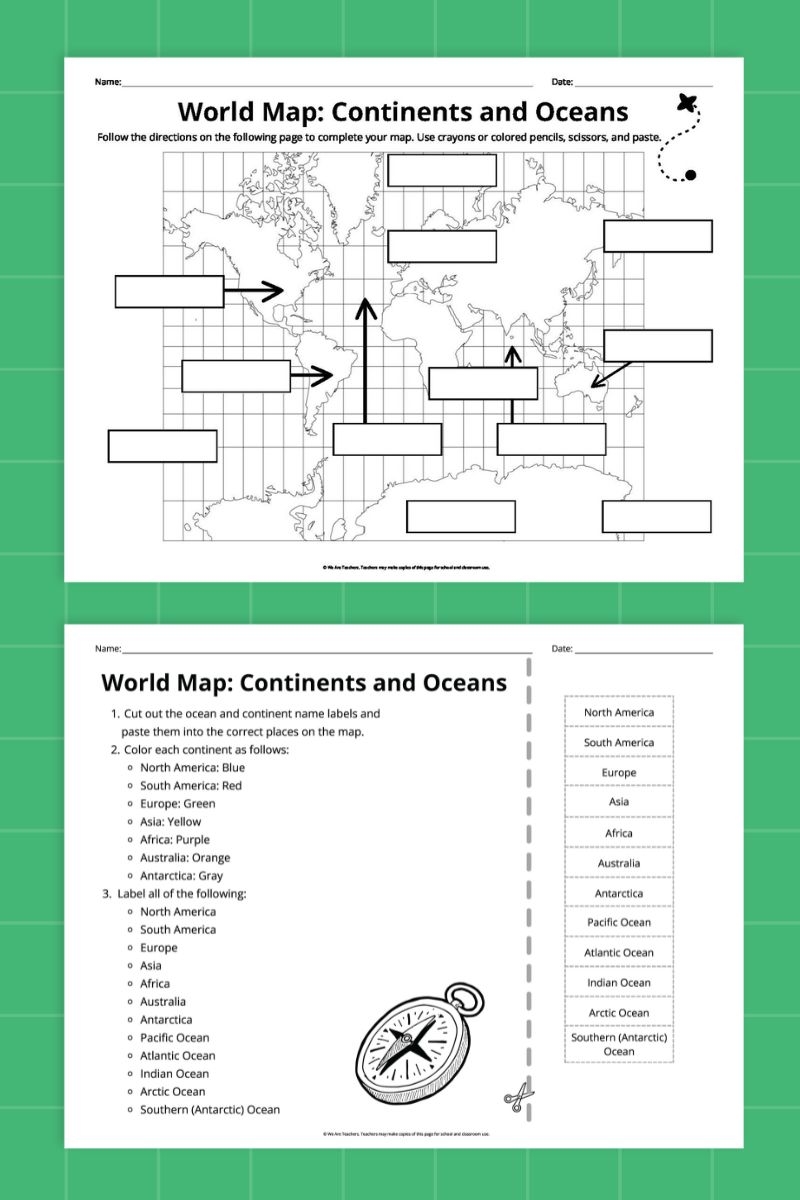printable continents and oceans worksheet pdf