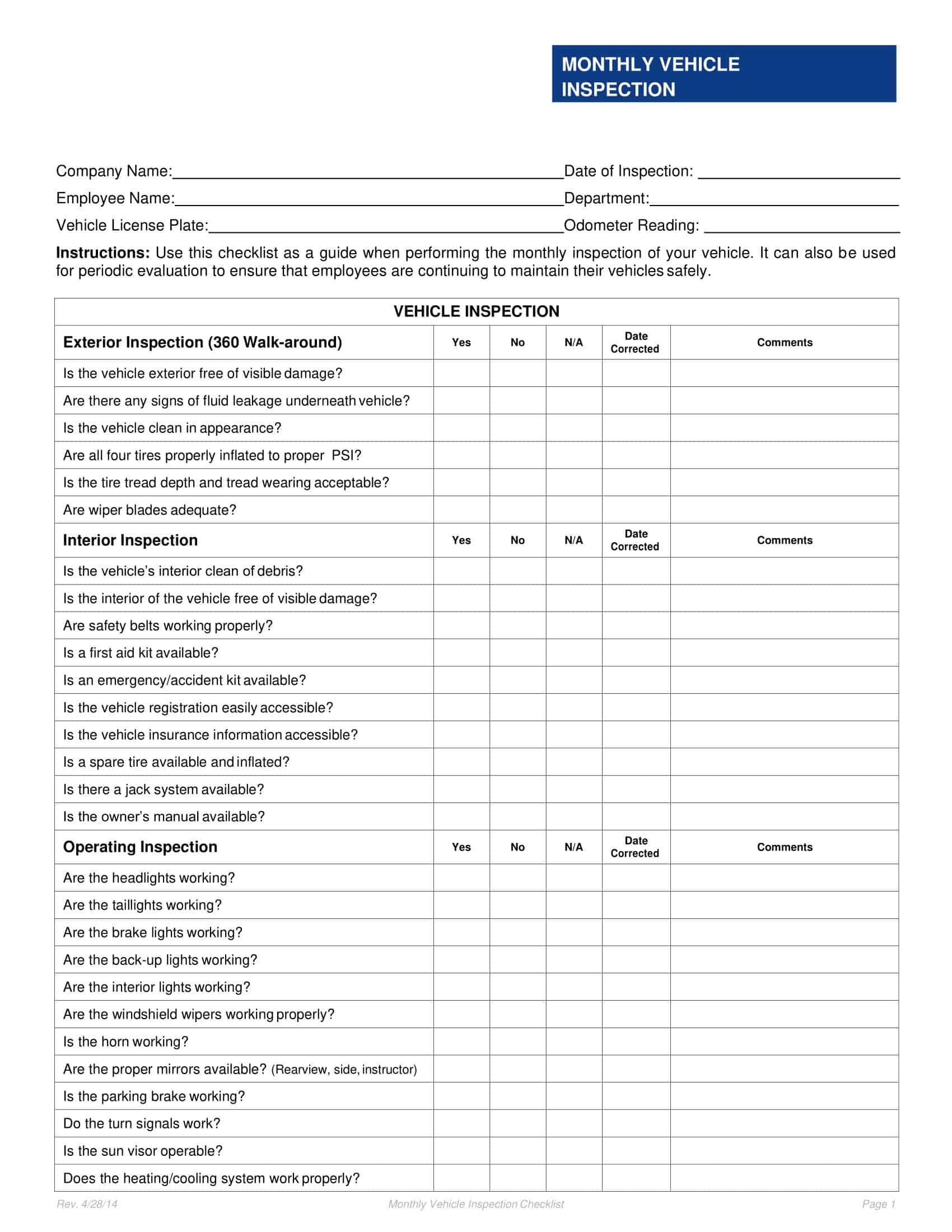 Free Printable Dot Inspection Forms Printable Party Favors