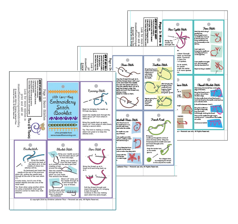 Free Printable Embroidery Stitch Binder Ring Instruction Booklet Muse Of The Morning PDF Sewing Embroidery Patterns