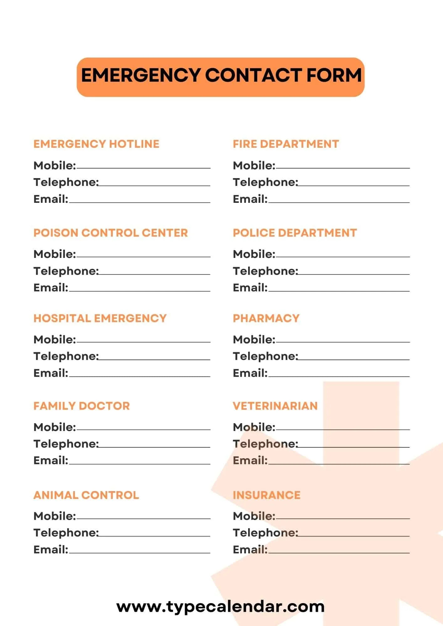 pdf printable emergency card template