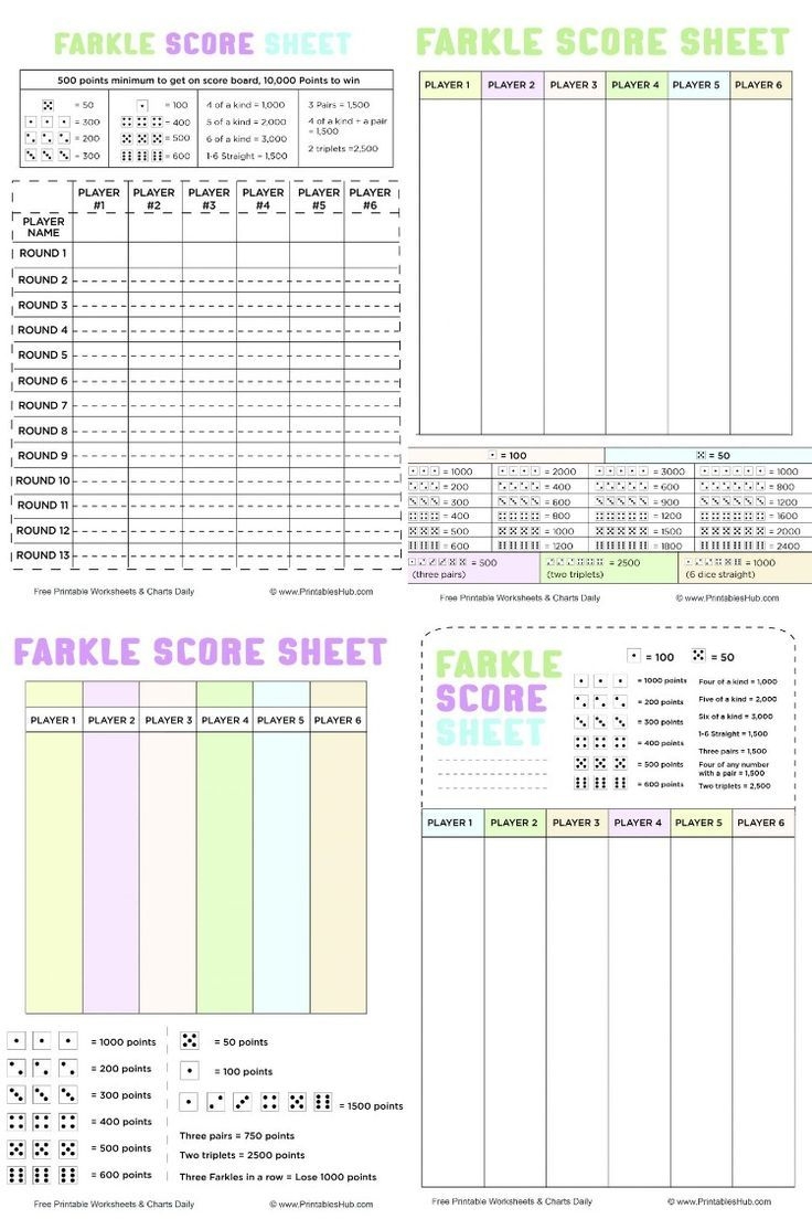 farkle scoring sheet printable