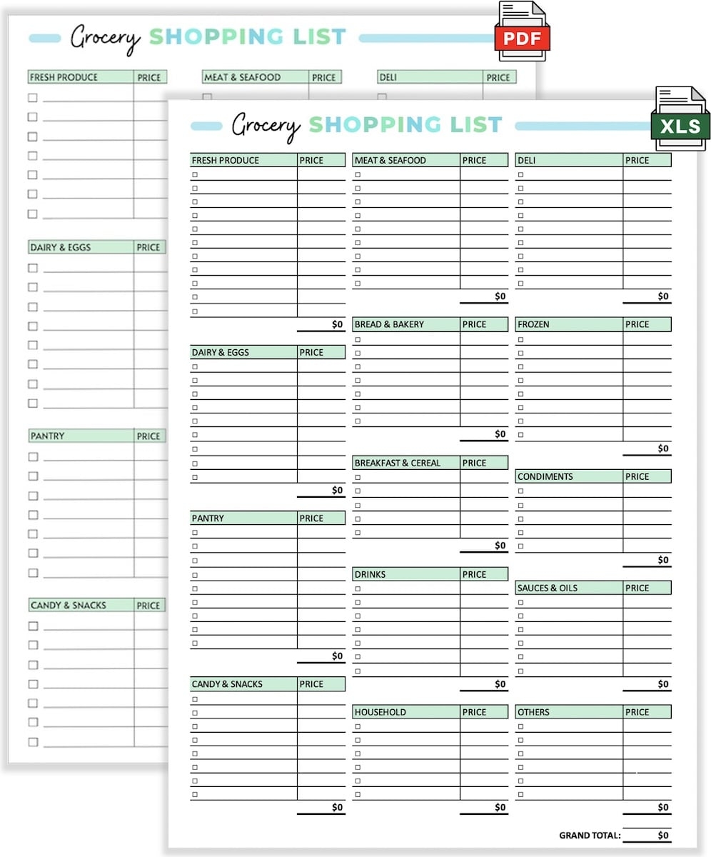 printable grocery list template free