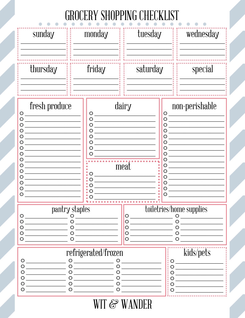 grocery list printable template