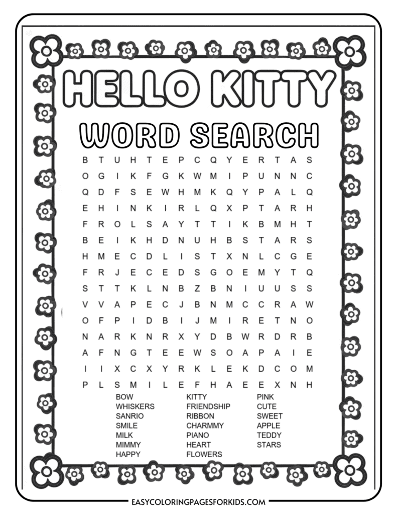 Free Printable Hello Kitty Word Search 2 Free PDF Pages Easy Coloring Pages For Kids