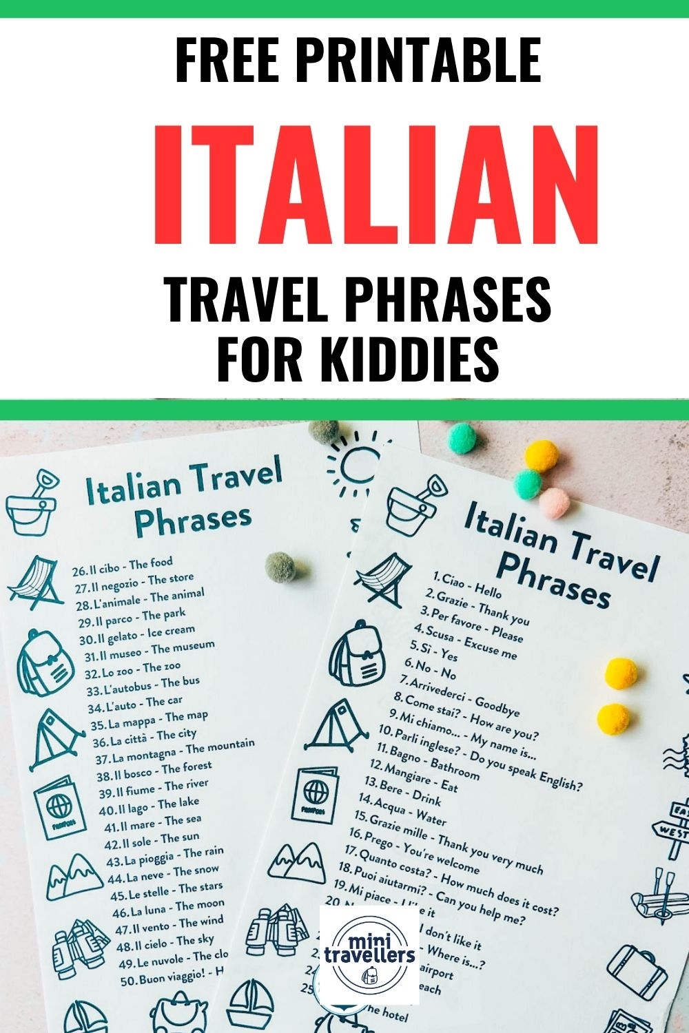 Free Printable Italian Travel Phrases For Kids Mini Travellers Family Travel Family Holiday Tips