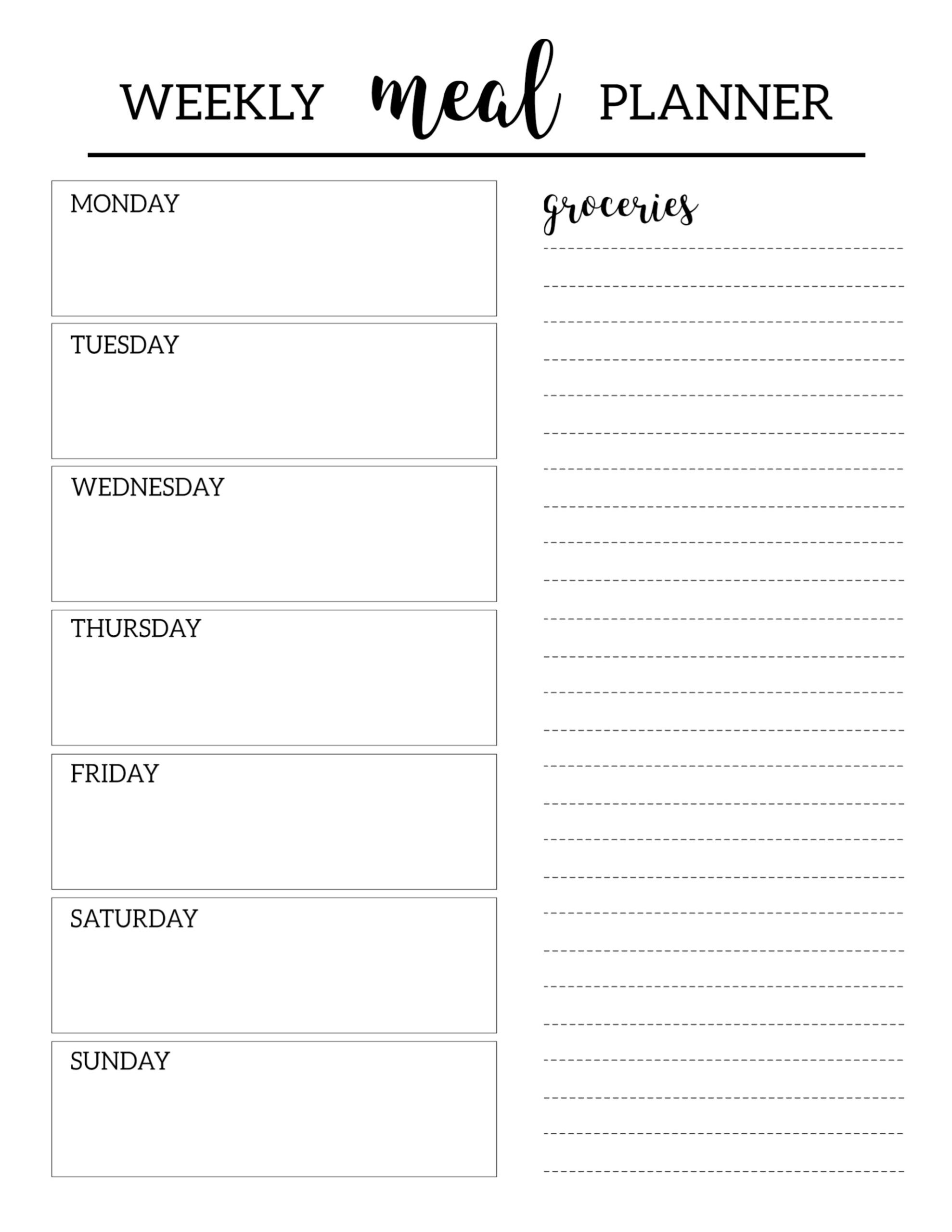 free printable weekly meal planner template