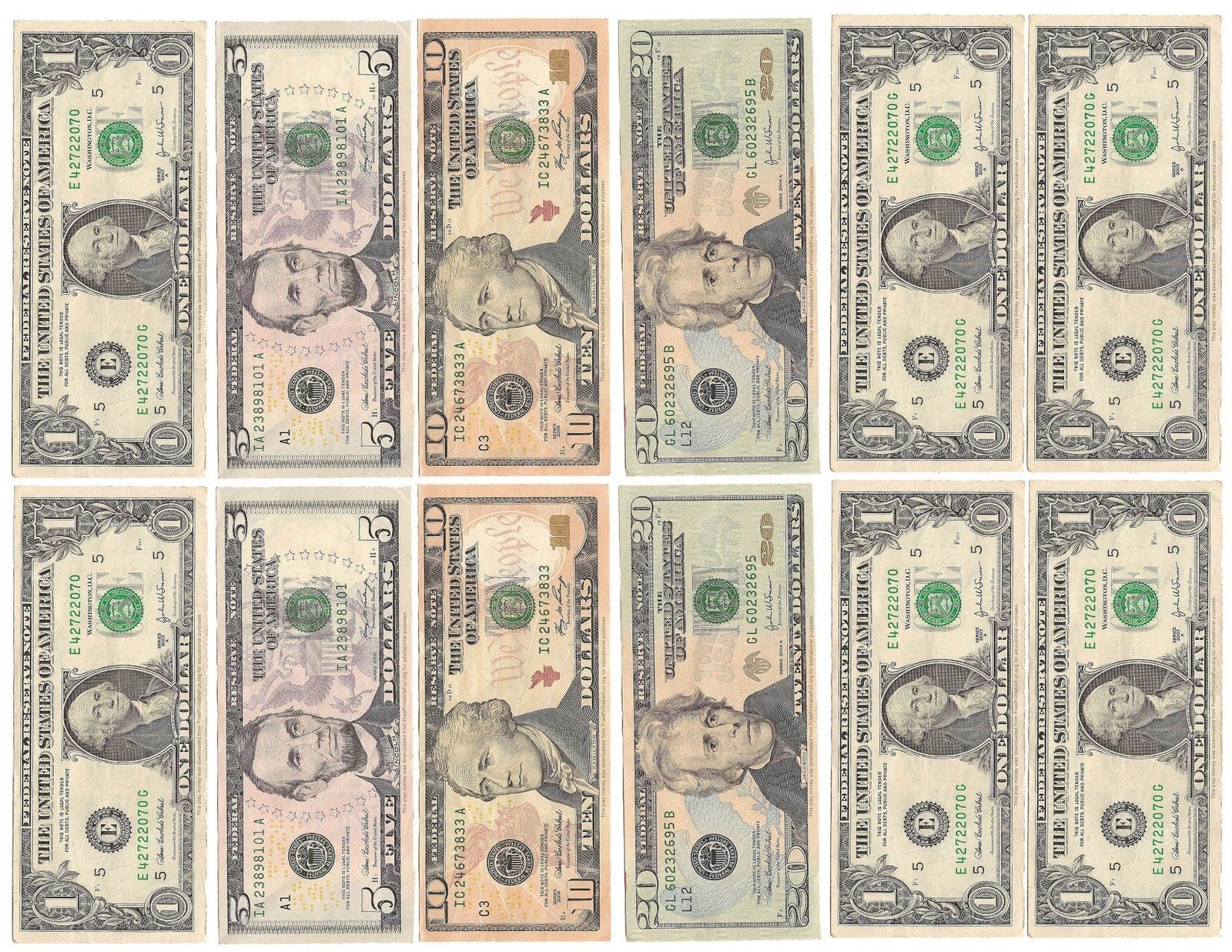 printable fake money actual size pdf