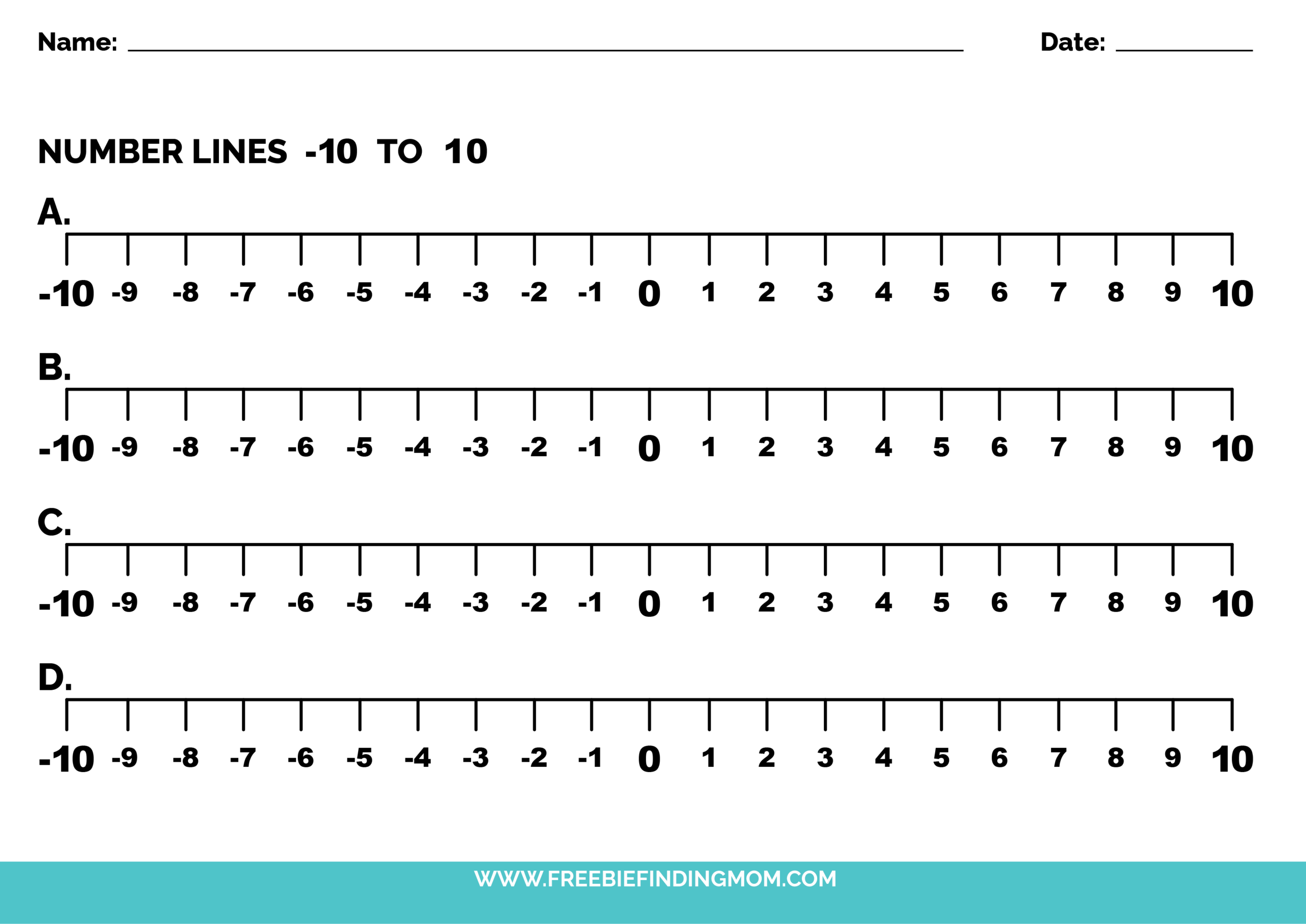number line printable pdf