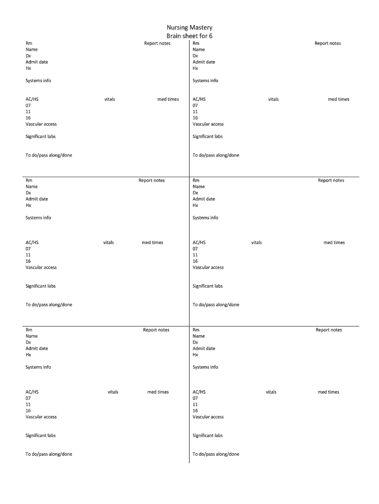 free printable nurse report sheets pdf