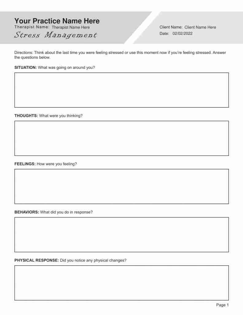 Free Printable Stress Management Worksheets Pdf Avaworksheets