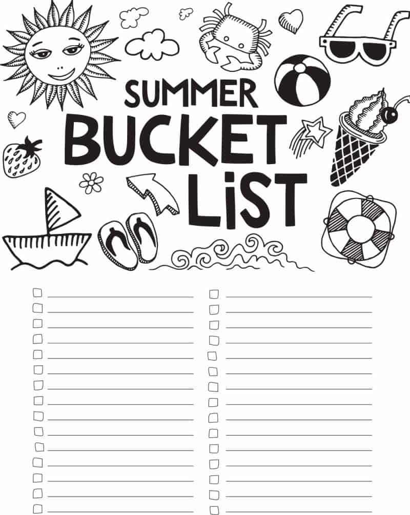 summer bucket list printable