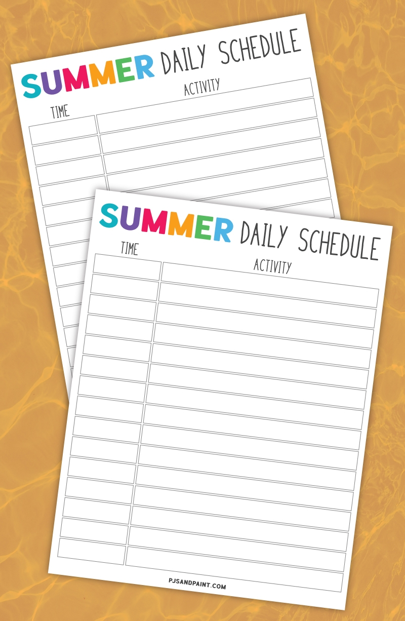 free printable summer daily schedule template
