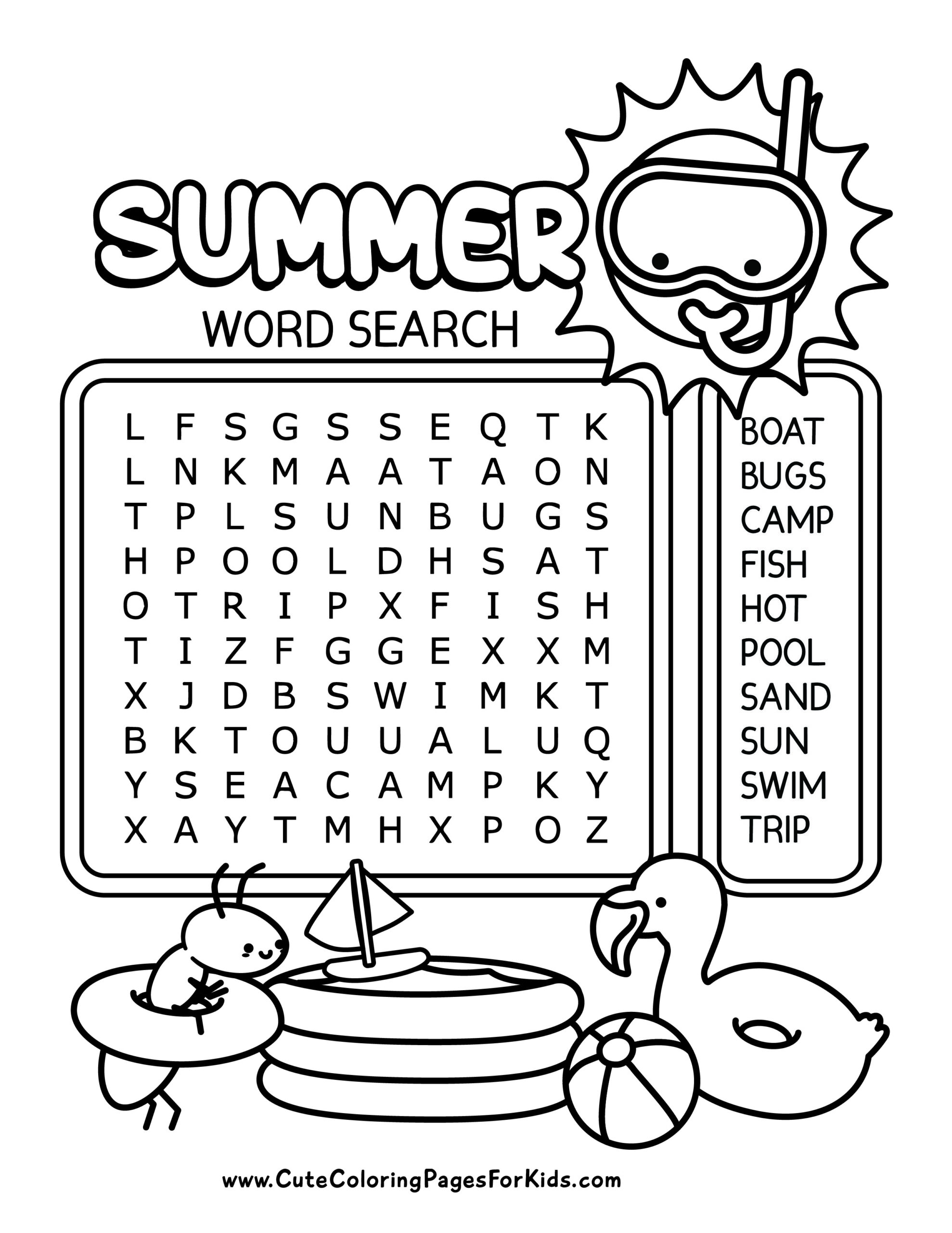 summer word search printable free