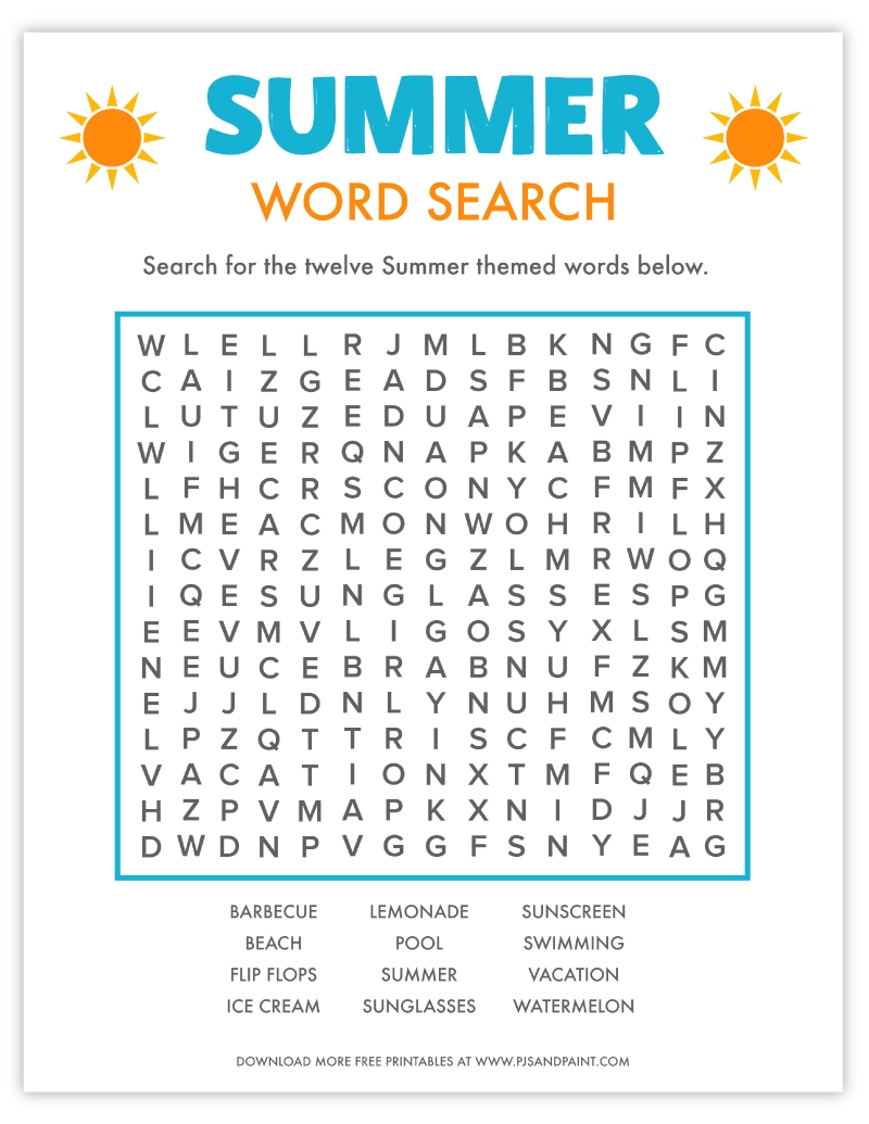 free summer word search printable