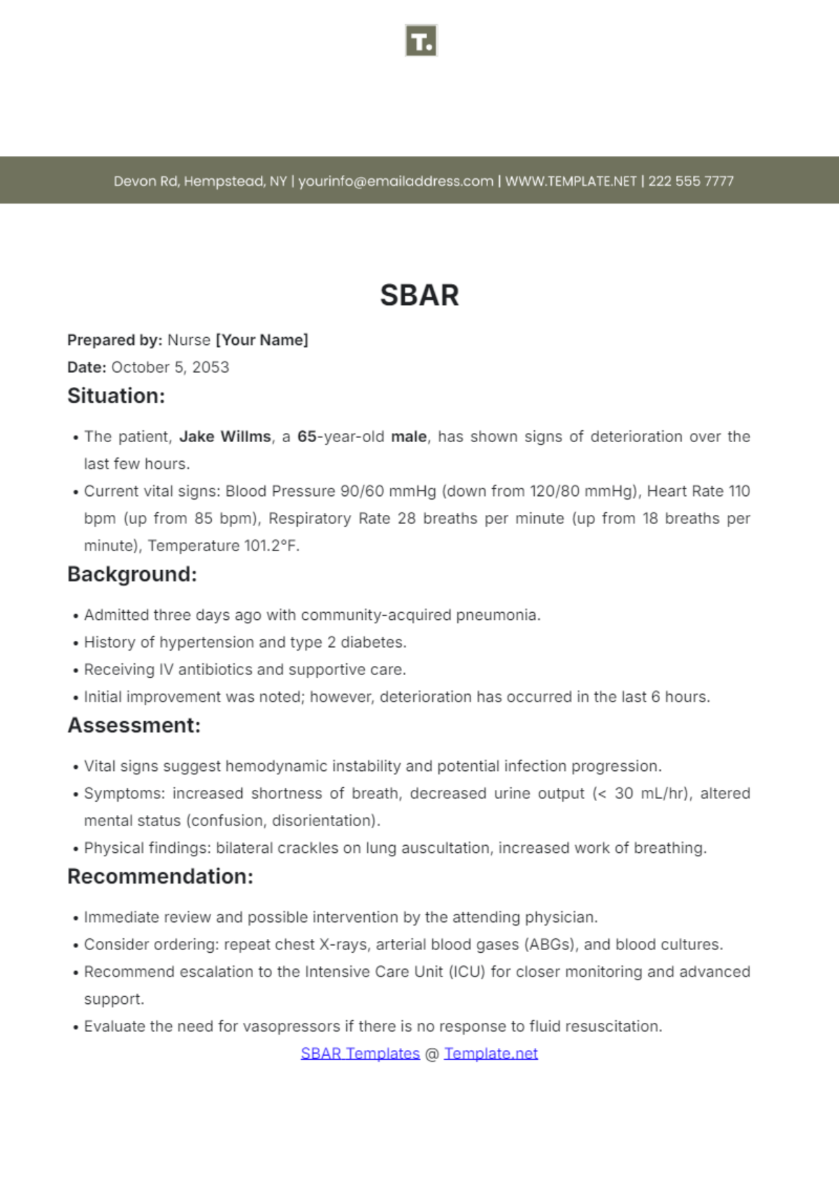 free printable blank sbar template