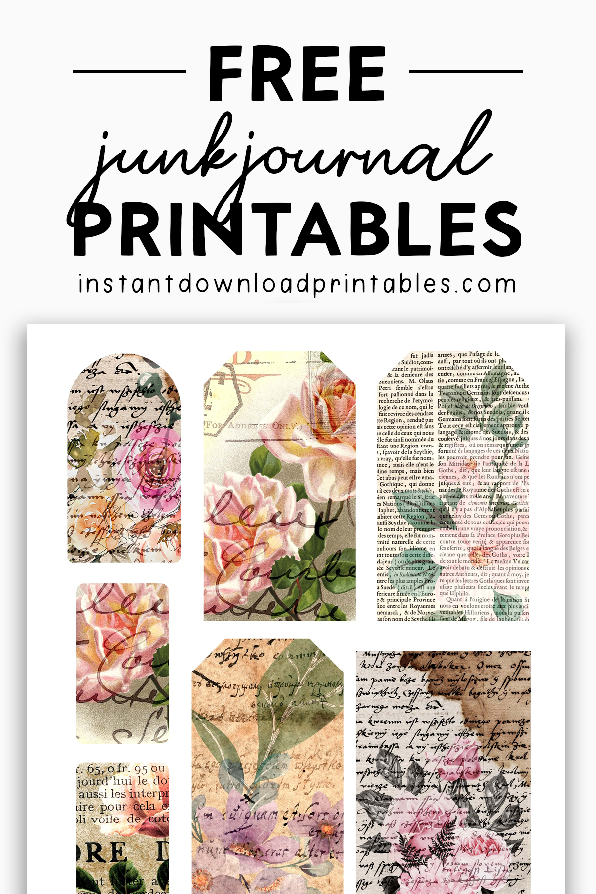 Free Vintage Junk Journal Ephemera Shabby Chic Scrapbook Digital Instant Download Printables Instant Download Printables