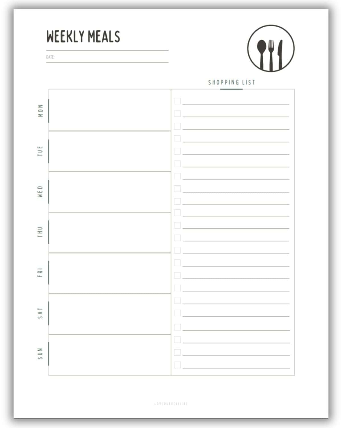 printable weekly meal planner template