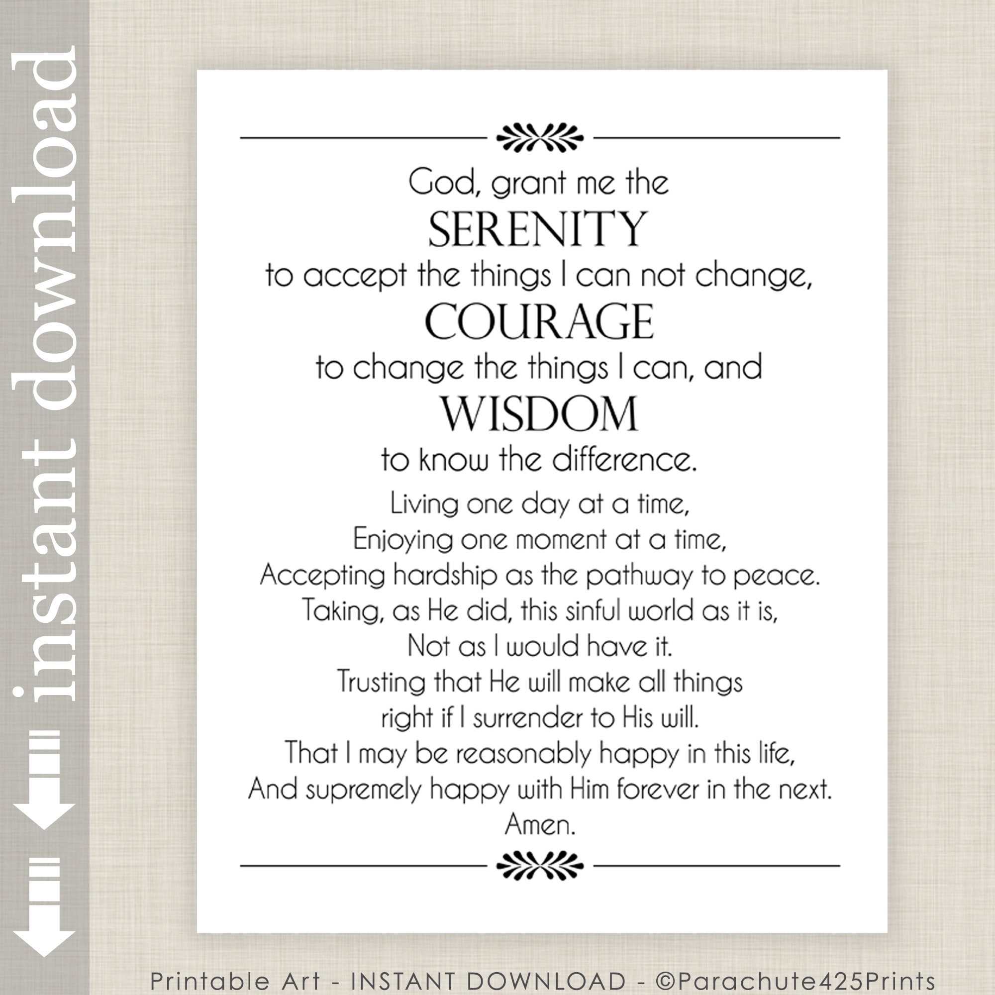 Full Serenity Prayer Printable Wall Art Inspirational Quote For AA Support Etsy Hong Kong