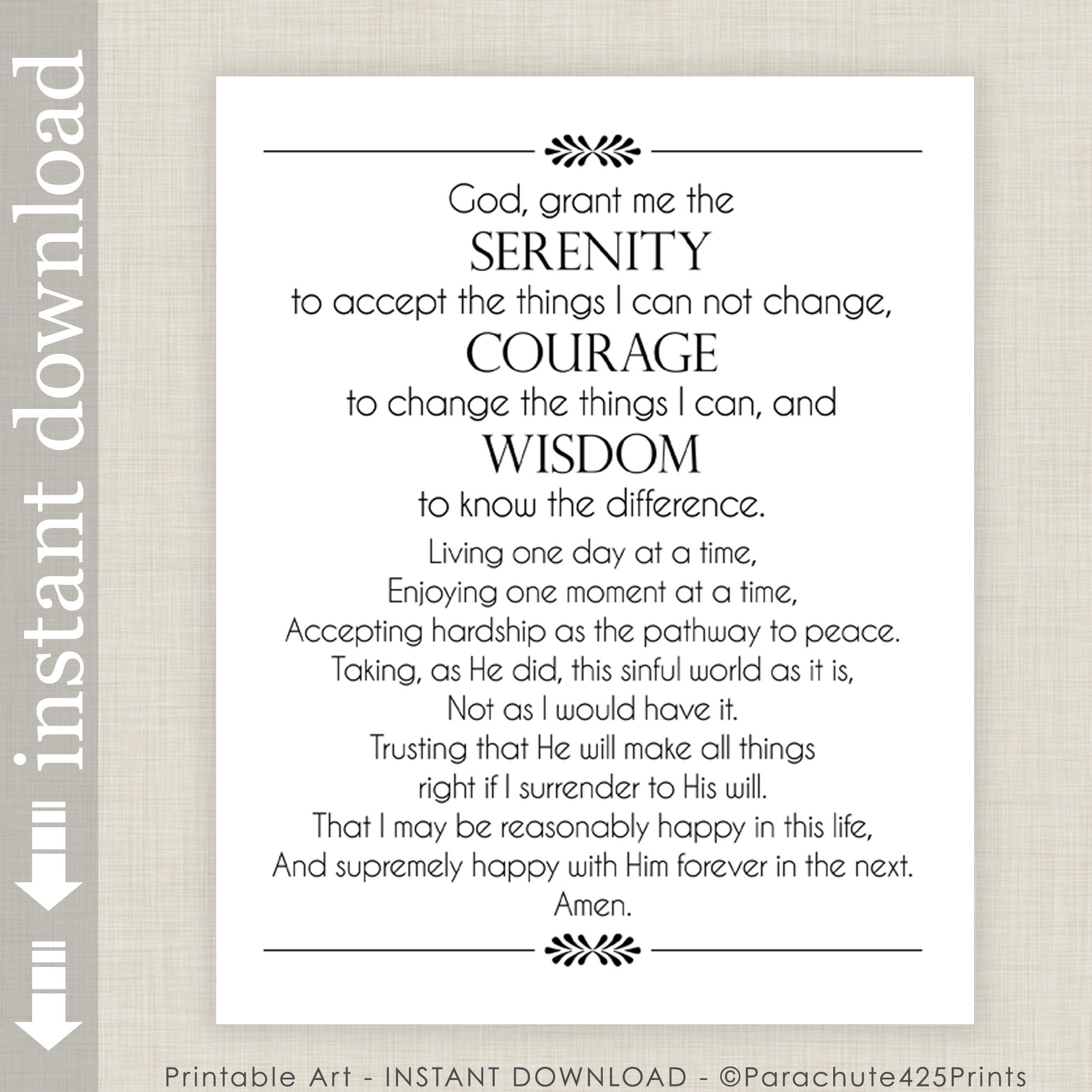 Full Serenity Prayer Printable Wall Art Inspirational Quote For AA Support Etsy Hong Kong