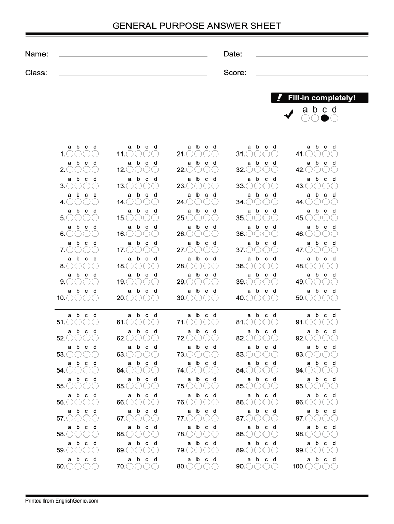printable answer sheet pdf