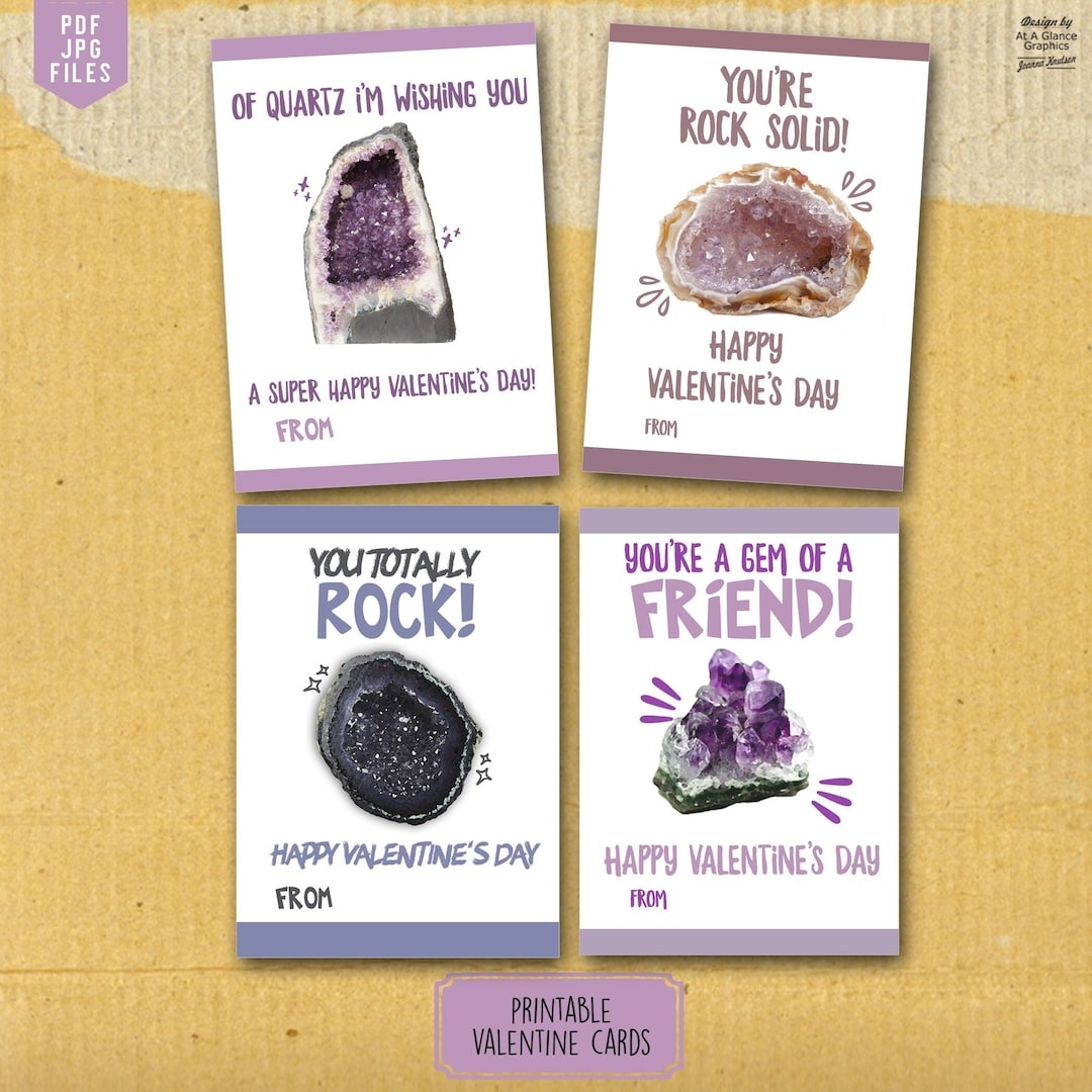 Geode Valentine Cards Crystal Valentine Cards Quartz Valentine Cards Geology Valentine Cards Classroom Valentine Cards DIY Valentines Etsy Israel