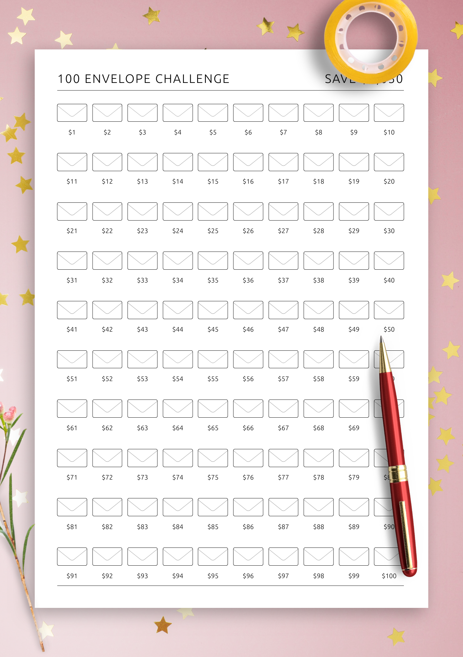 free printable 100 envelope challenge pdf