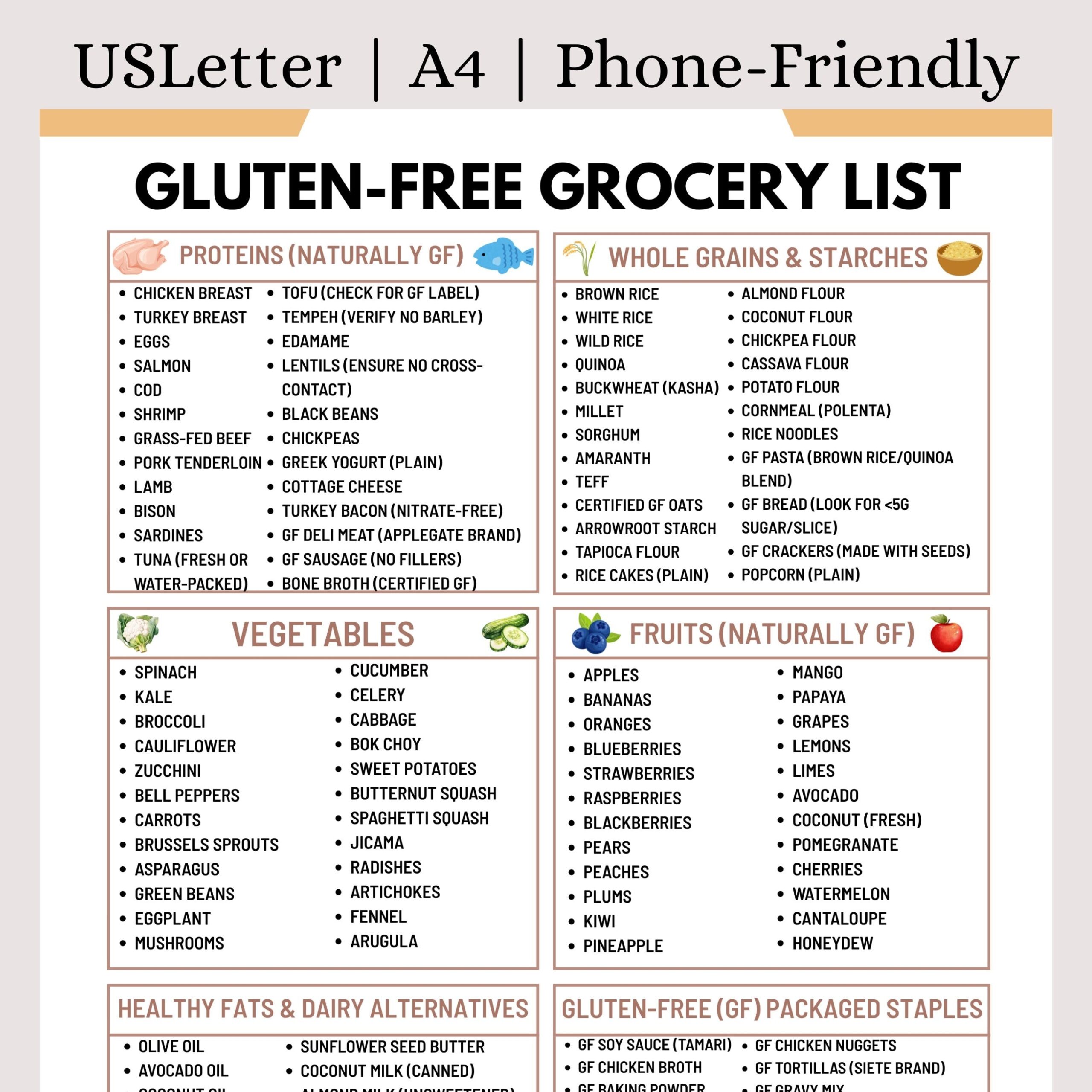 Gluten Free Grocery List Printable 144 item Food List For Celiac Wheat Allergy And Gluten Sensitivity PDF Instant Download Etsy