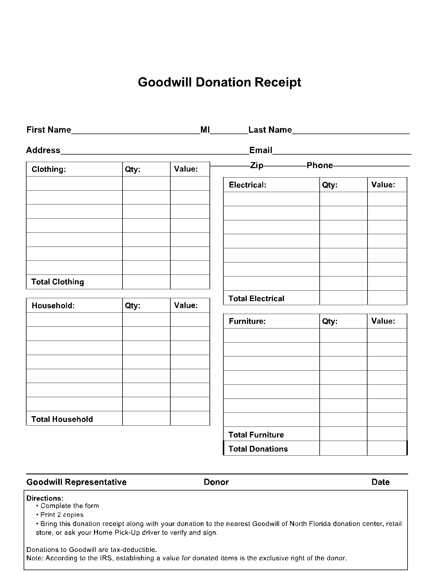 printable donation form pdf