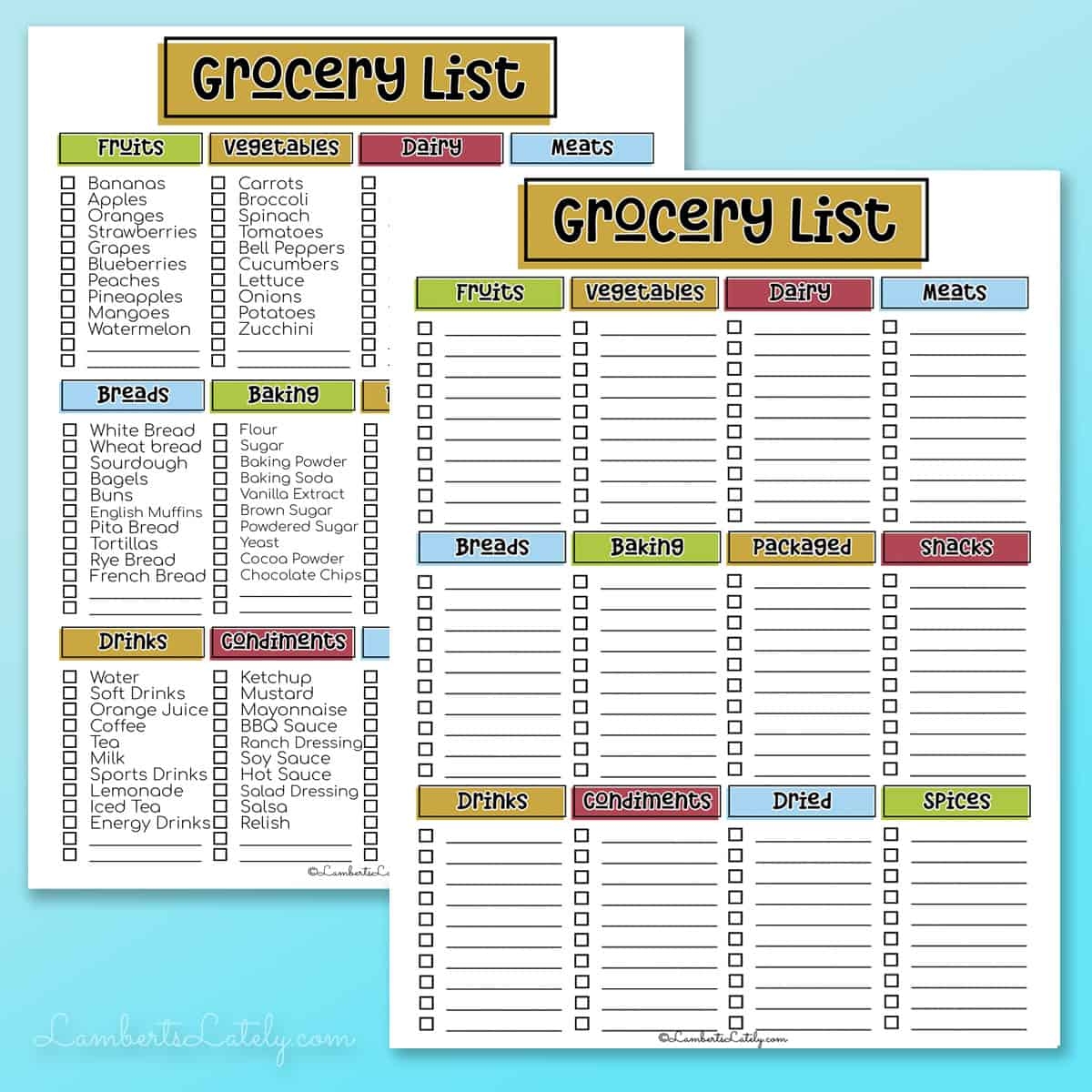 free printable grocery shopping list template