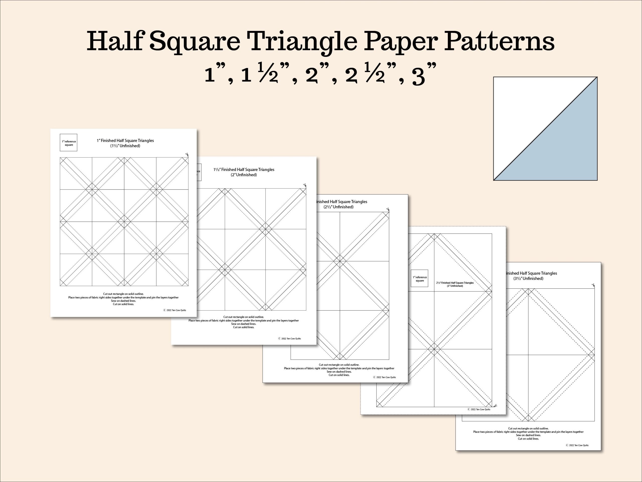 Half Square Triangle Patterns Foundation Paper FPP Print Your Own PDF Download Etsy