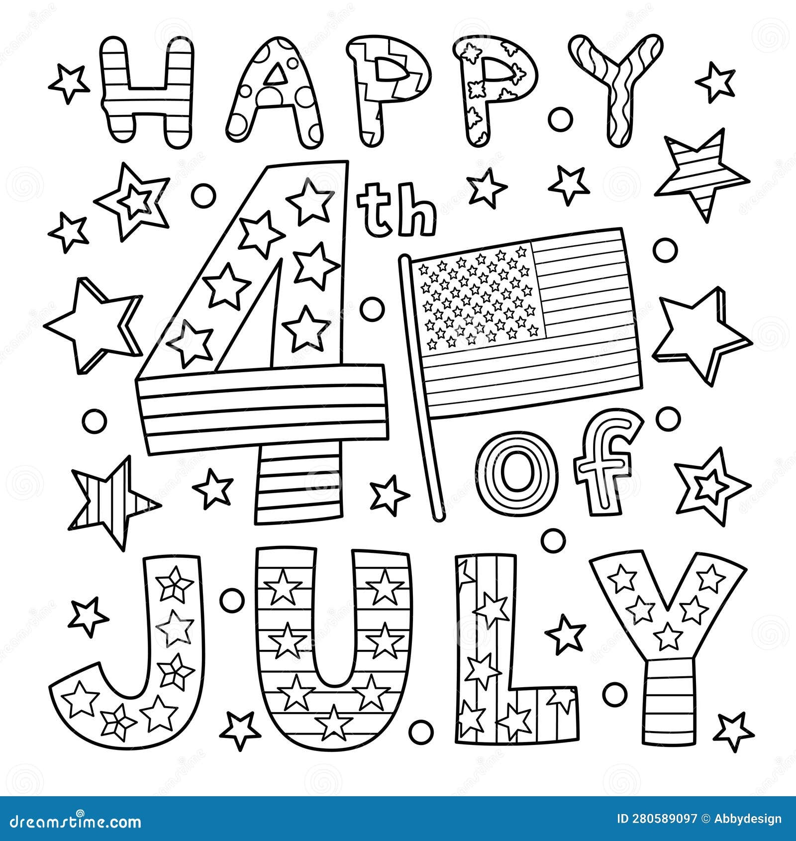 Happy 4th Of July Coloring Page For Kids Stock Vector Illustration Of Design Outline 280589097